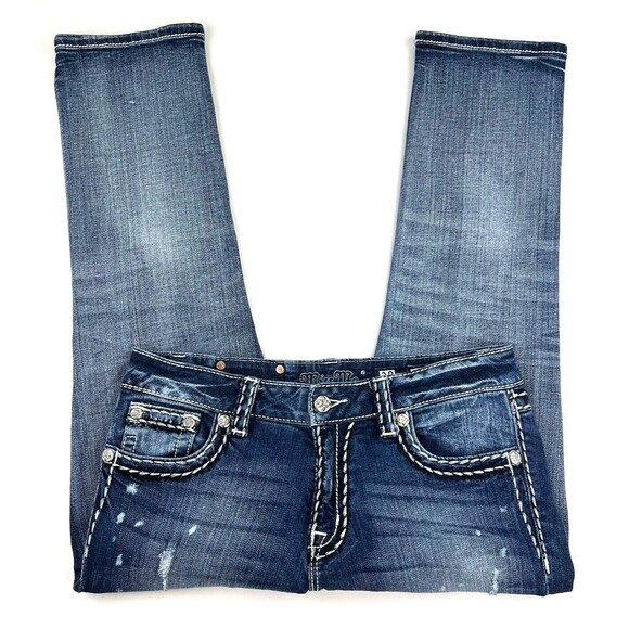 Miss Me Boyfriend Capri Distressed Jeans Flap Pocket Stretch Blue Womens 28x25 - Picture 7 of 11